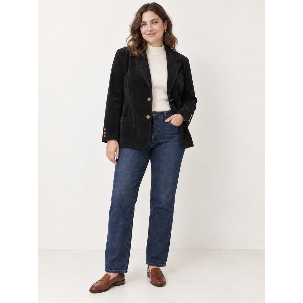 New York & Company Blazer XL Black Corduroy Two Button Patch Pocket Jacket